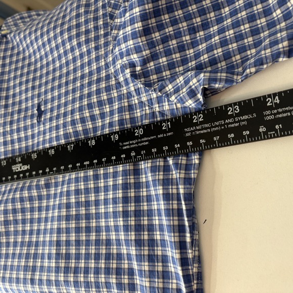 Ralph Lauren Mens Medium Blue White Plaid Short Sleeve Cotton Button Down Shirt - Picture 6 of 8